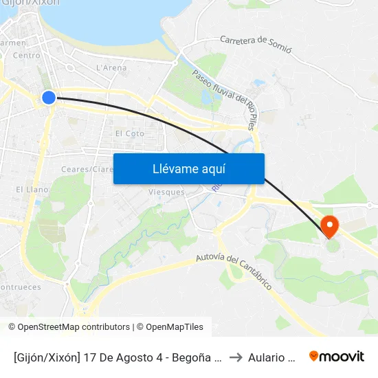 [Gijón/Xixón]  17 De Agosto 4 - Begoña [Cta 02552] to Aulario Norte map