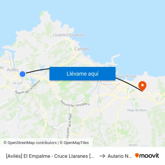 [Avilés]  El Empalme - Cruce Llaranes [Cta 02870] to Aulario Norte map