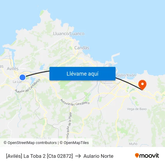 [Avilés]  La Toba 2 [Cta 02872] to Aulario Norte map