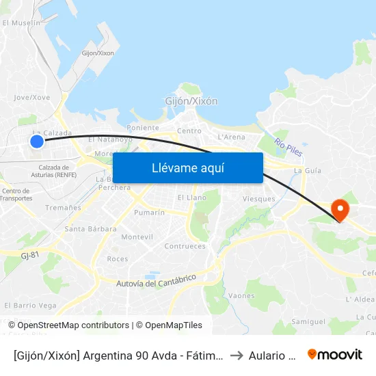 [Gijón/Xixón]  Argentina 90 Avda - Fátima [Cta 02929] to Aulario Norte map