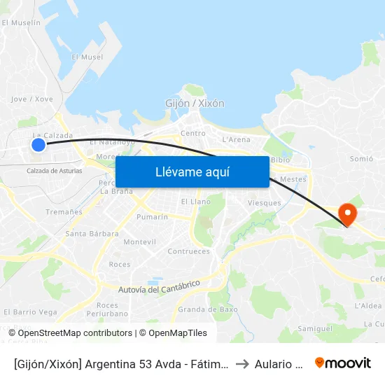 [Gijón/Xixón]  Argentina 53 Avda - Fátima [Cta 02941] to Aulario Norte map