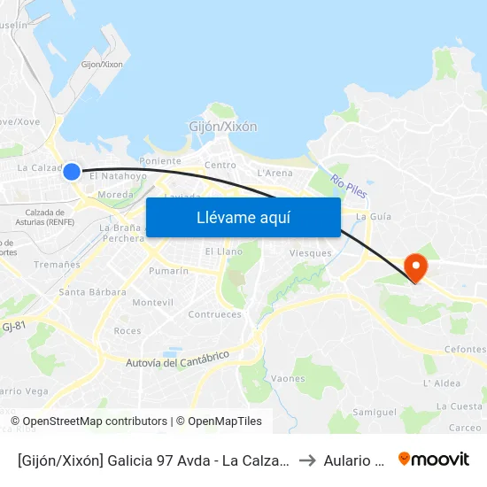 [Gijón/Xixón]  Galicia 97 Avda - La Calzada [Cta 02942] to Aulario Norte map