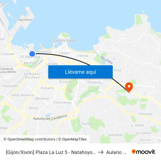 [Gijón/Xixón]  Plaza La Luz 5 - Natahoyo [Cta 02943] to Aulario Norte map