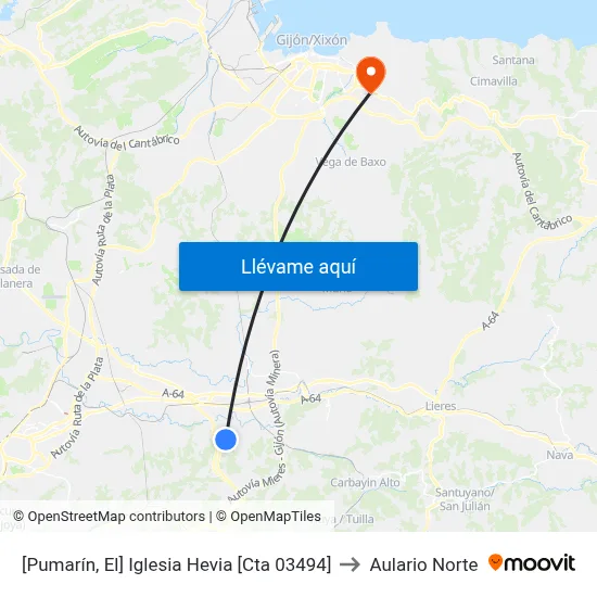 [Pumarín, El]  Iglesia Hevia [Cta 03494] to Aulario Norte map