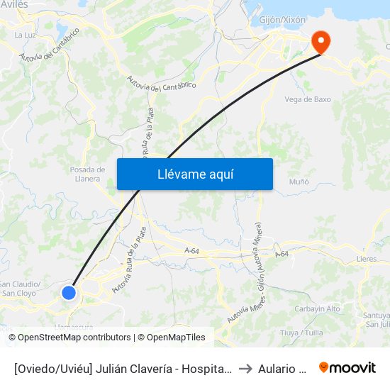 [Oviedo/Uviéu]  Julián Clavería - Hospital [Cta 03630] to Aulario Norte map