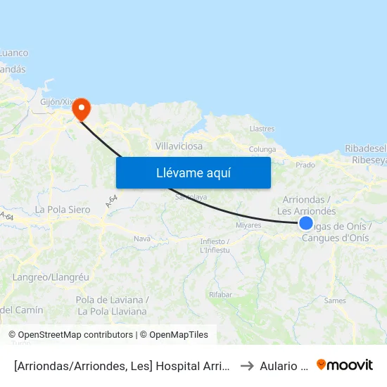 [Arriondas/Arriondes, Les]  Hospital Arriondas [Cta 03833] to Aulario Norte map