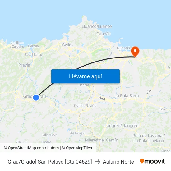 [Grau/Grado]  San Pelayo [Cta 04629] to Aulario Norte map