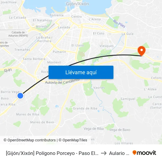 [Gijón/Xixón]  Polígono Porceyo - Paso Elevado [Cta 05500] to Aulario Norte map