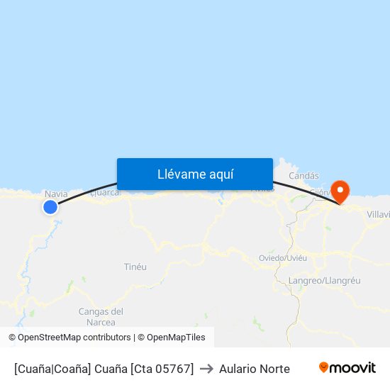 [Cuaña|Coaña]  Cuaña [Cta 05767] to Aulario Norte map