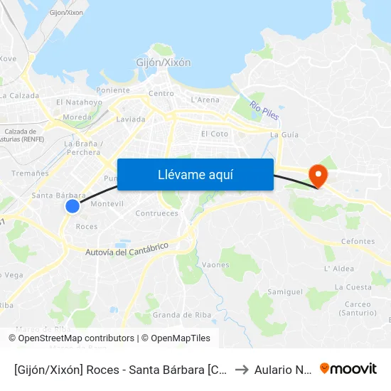[Gijón/Xixón]  Roces - Santa Bárbara [Cta 06447] to Aulario Norte map