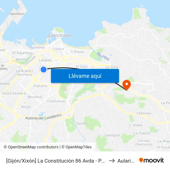 [Gijón/Xixón]  La Constitución 86 Avda - Polígono Pumarín [Cta 06489] to Aulario Norte map