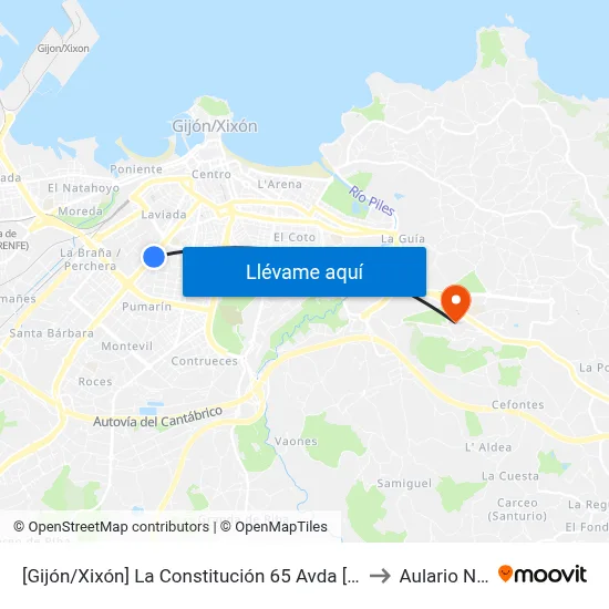 [Gijón/Xixón]  La Constitución 65 Avda [Cta 06490] to Aulario Norte map