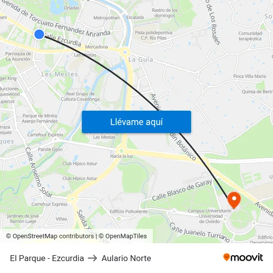 El Parque - Ezcurdia to Aulario Norte map