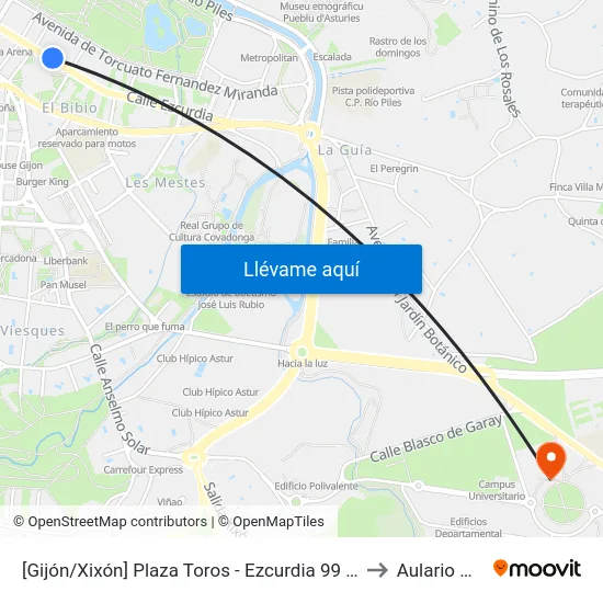 [Gijón/Xixón]  Plaza Toros - Ezcurdia 99 [Cta 06582] to Aulario Norte map