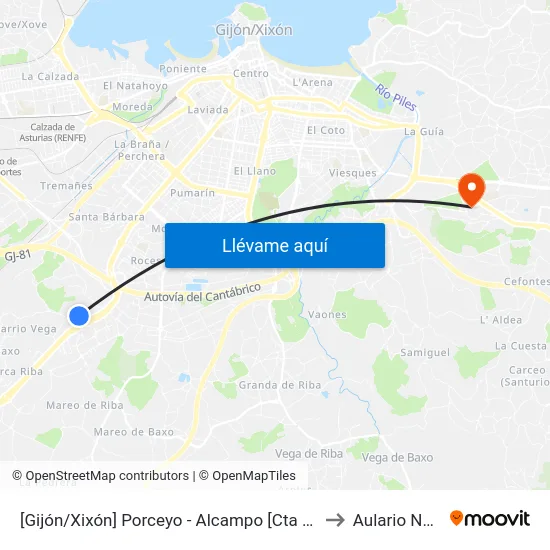 [Gijón/Xixón]  Porceyo - Alcampo [Cta 06721] to Aulario Norte map