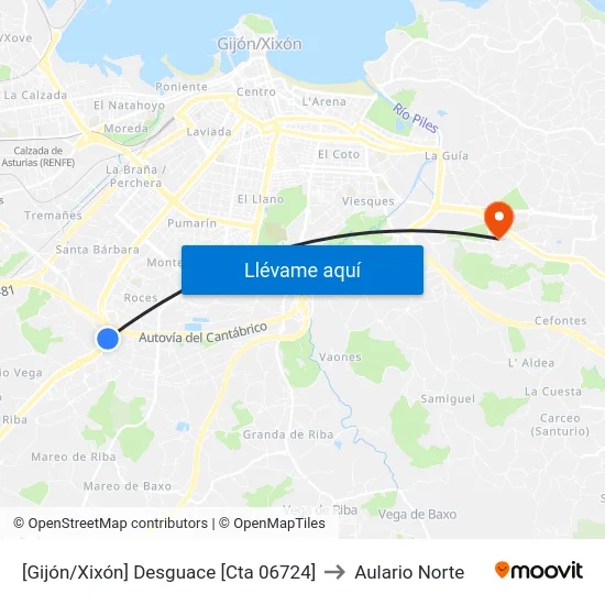 [Gijón/Xixón]  Desguace [Cta 06724] to Aulario Norte map