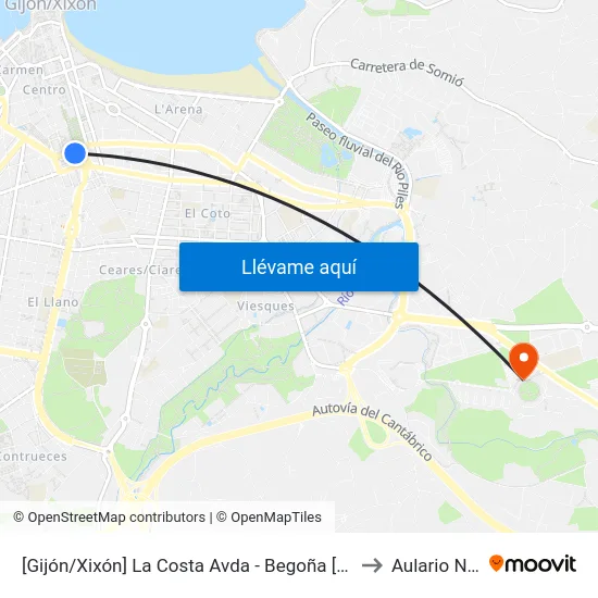 [Gijón/Xixón]  La Costa Avda - Begoña [Cta 06727] to Aulario Norte map