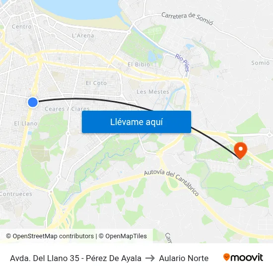 Avda. Del Llano 35 - Pérez De Ayala to Aulario Norte map