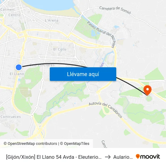 [Gijón/Xixón]  El Llano 54 Avda - Eleuterio Quintanilla [Cta 06857] to Aulario Norte map