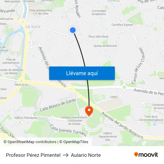 Profesor Pérez Pimentel to Aulario Norte map