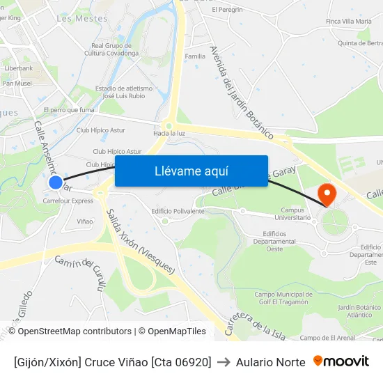 [Gijón/Xixón]  Cruce Viñao [Cta 06920] to Aulario Norte map