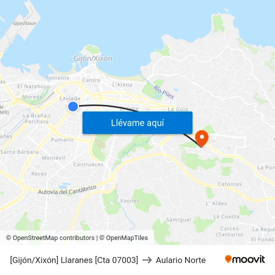 [Gijón/Xixón]  Llaranes [Cta 07003] to Aulario Norte map