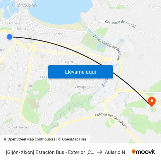 [Gijón/Xixón]  Estación Bus - Exterior [Cta 07056] to Aulario Norte map