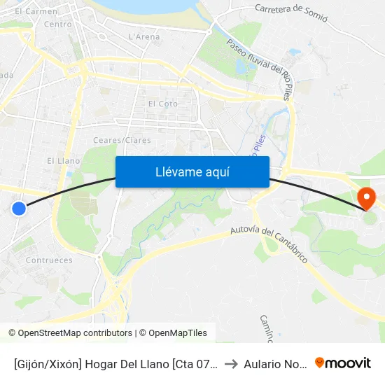 [Gijón/Xixón]  Hogar Del Llano [Cta 07065] to Aulario Norte map