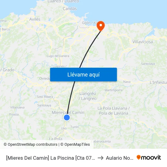 [Mieres Del Camín]  La Piscina [Cta 07289] to Aulario Norte map