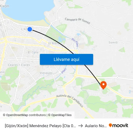 [Gijón/Xixón]  Menéndez Pelayo [Cta 07415] to Aulario Norte map