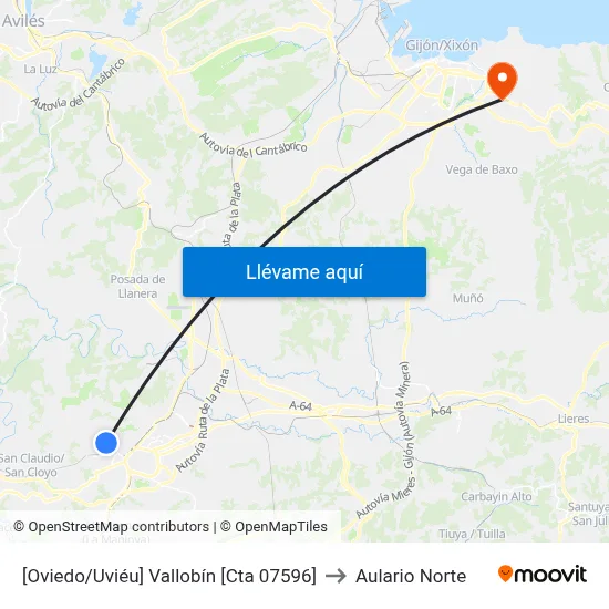 [Oviedo/Uviéu]  Vallobín [Cta 07596] to Aulario Norte map