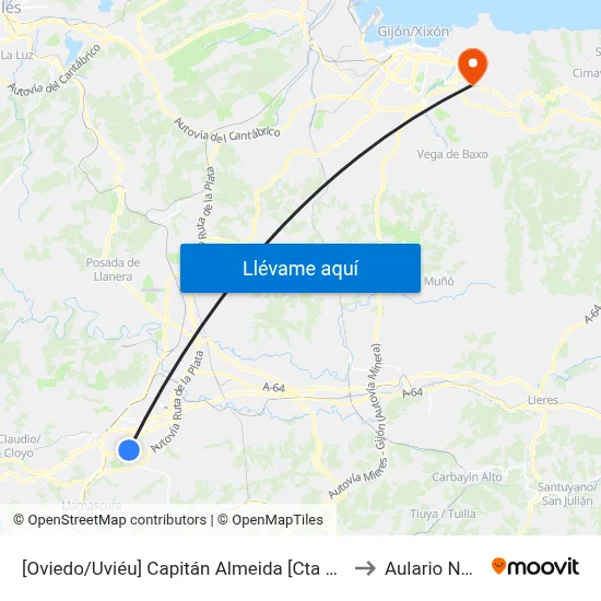 [Oviedo/Uviéu]  Capitán Almeida [Cta 07687] to Aulario Norte map