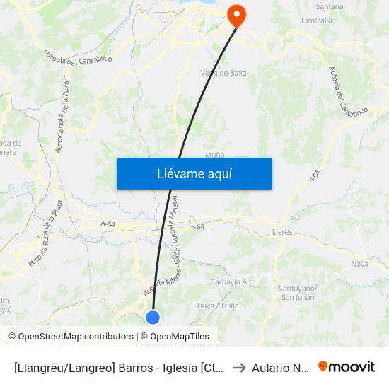 [Llangréu/Langreo]  Barros  - Iglesia [Cta 07896] to Aulario Norte map