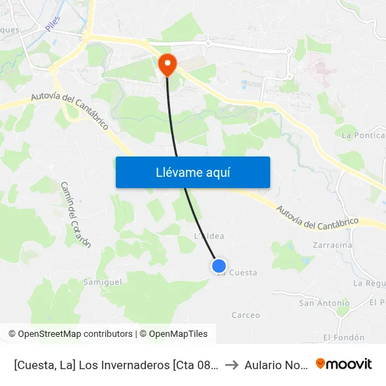[Cuesta, La]  Los Invernaderos [Cta 08236] to Aulario Norte map