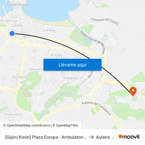 [Gijón/Xixón]  Plaza Europa - Ambulatorio [Cta 16522] to Aulario Norte map