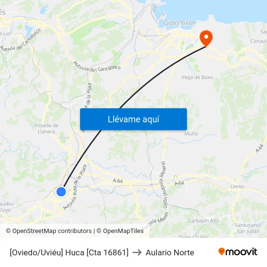 [Oviedo/Uviéu]  Huca [Cta 16861] to Aulario Norte map