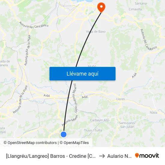 [Llangréu/Langreo]  Barros - Credine [Cta 21390] to Aulario Norte map