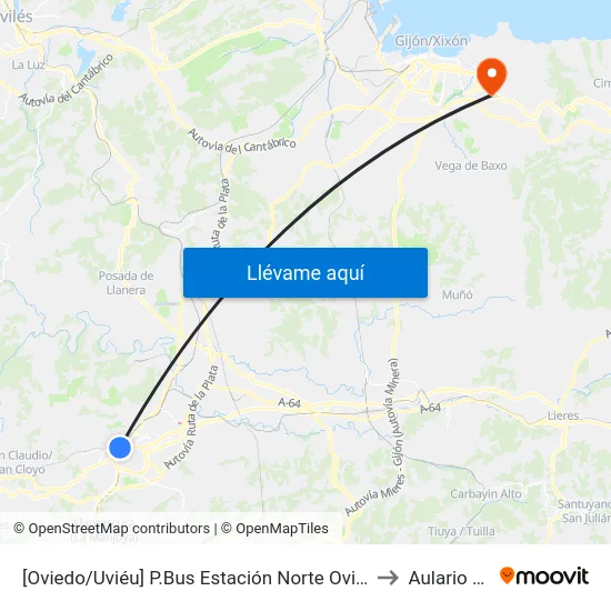 [Oviedo/Uviéu]  P.Bus Estación Norte Oviedo [Cta 21430] to Aulario Norte map