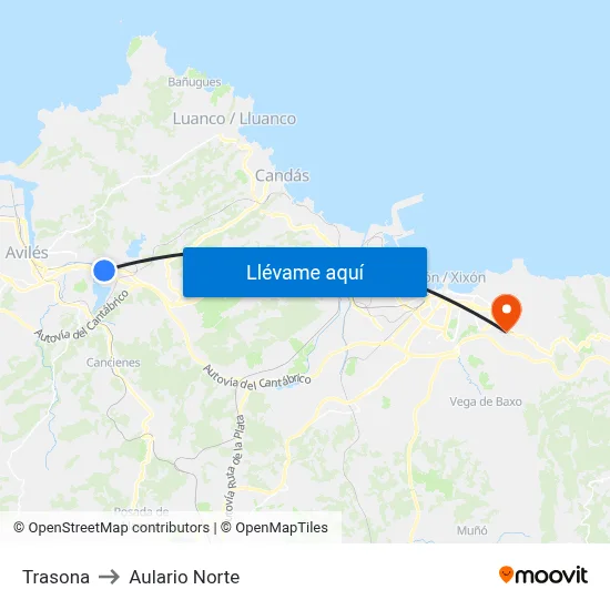 Trasona to Aulario Norte map