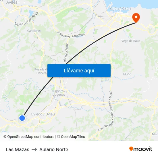 Las Mazas to Aulario Norte map