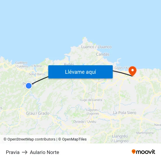 Pravia to Aulario Norte map