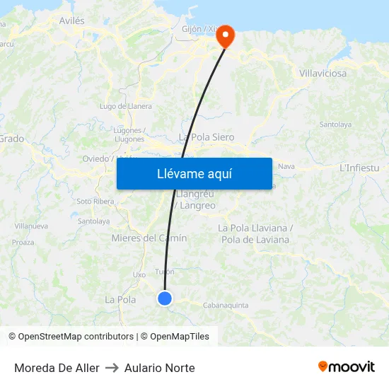 Moreda De Aller to Aulario Norte map