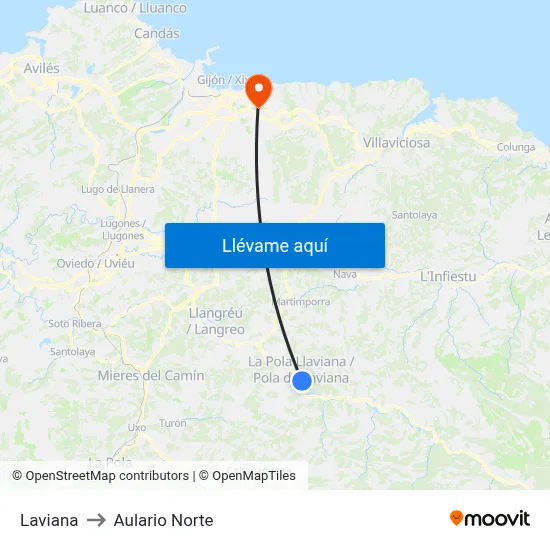 Laviana to Aulario Norte map