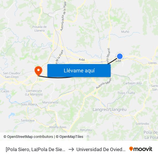 [Pola Siero, La|Pola De Siero]  Alcalde Parrondo [Cta 17241] to Universidad De Oviedo - Campus De Llamaquique map