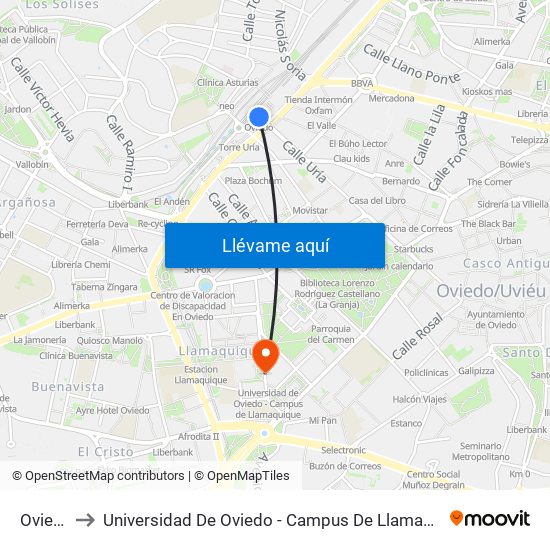 Oviedo to Universidad De Oviedo - Campus De Llamaquique map