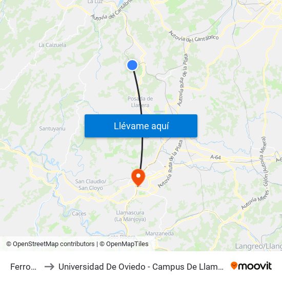Ferroñes to Universidad De Oviedo - Campus De Llamaquique map