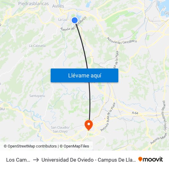 Los Campos to Universidad De Oviedo - Campus De Llamaquique map