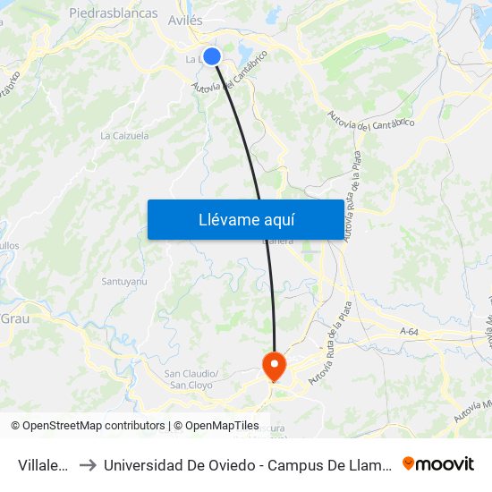 Villalegre to Universidad De Oviedo - Campus De Llamaquique map