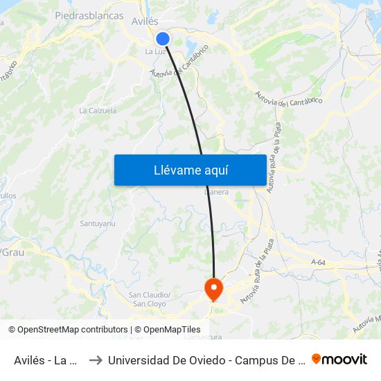 Avilés - La Rocica to Universidad De Oviedo - Campus De Llamaquique map