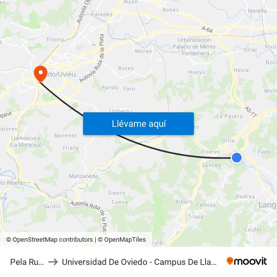 Pela Rubia to Universidad De Oviedo - Campus De Llamaquique map